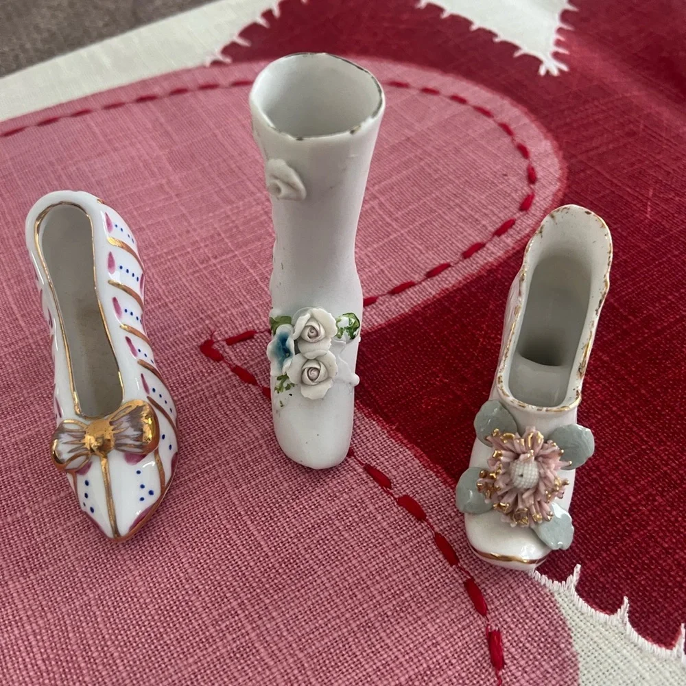 Elegant Porcelain Vintage Shoe Figurines